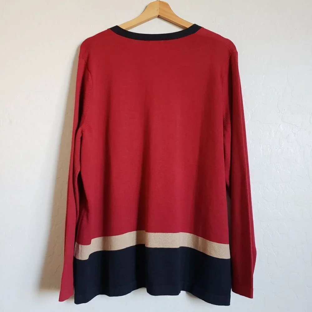 Talbots V-Neck Button Front Colorblock Cardigan Sweater Burgundy Women's 2X Plus